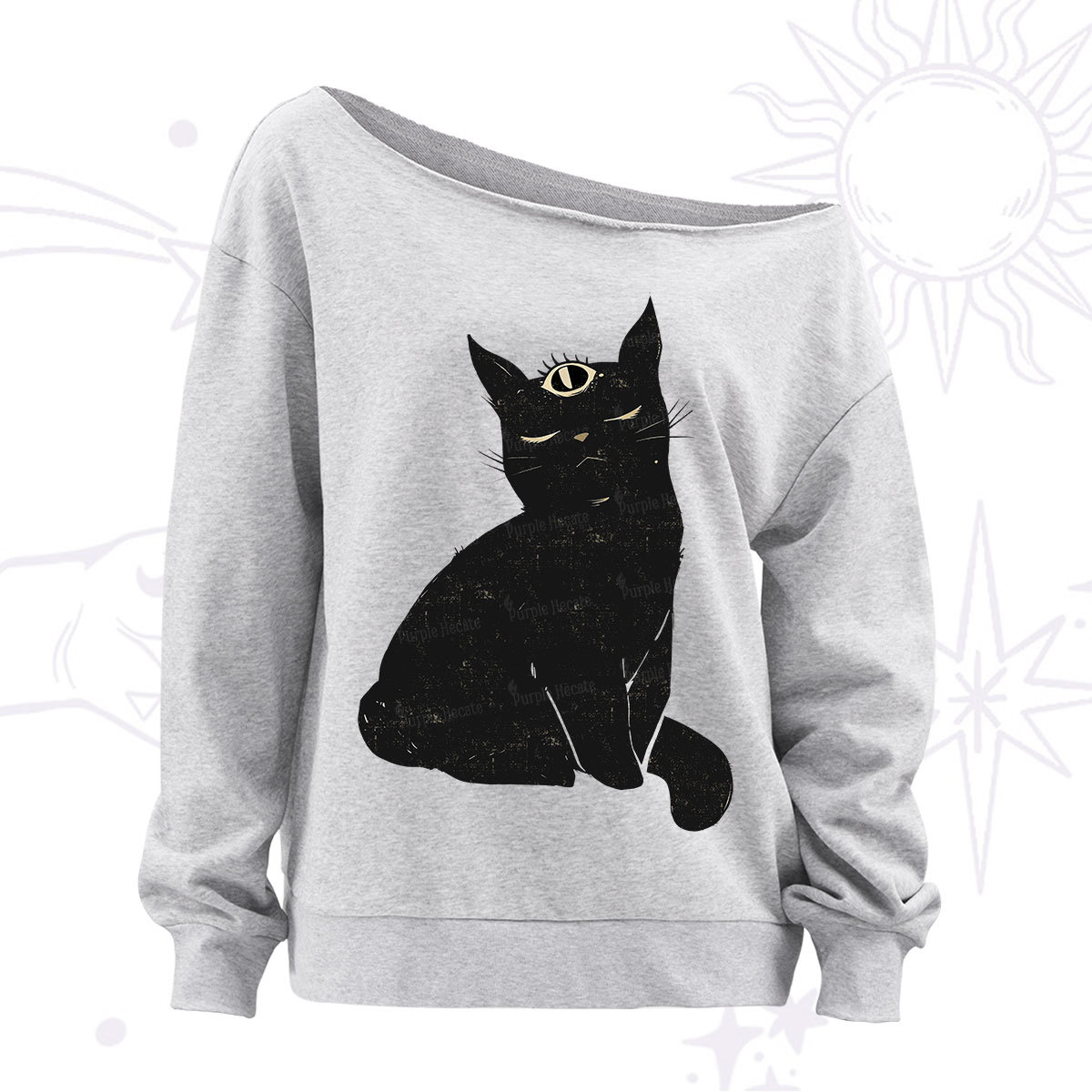 Purplehecate Third Eye Black Cat Off The Shoulder Sweatshirt