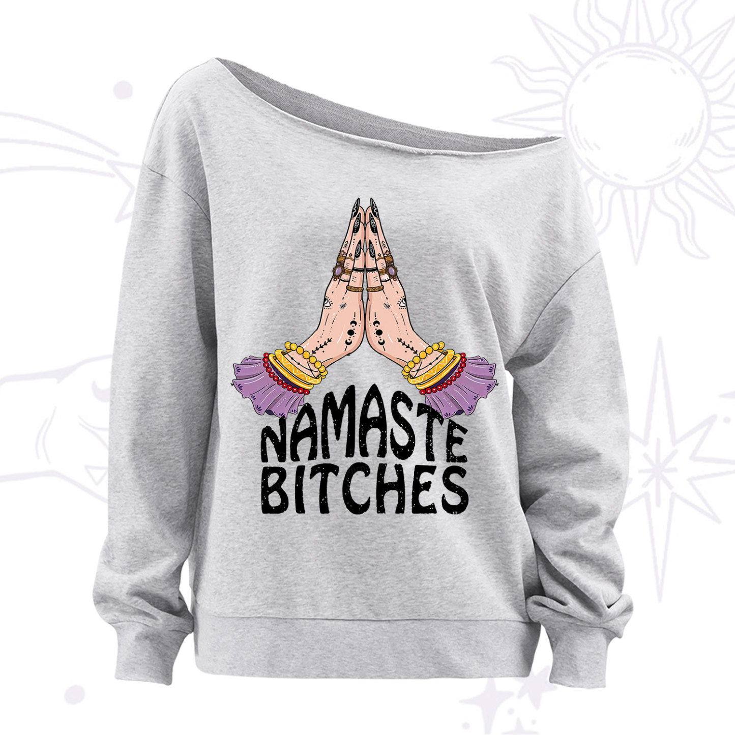 Purplehecate Namaste Bitches Off The Shoulder Sweatshirt
