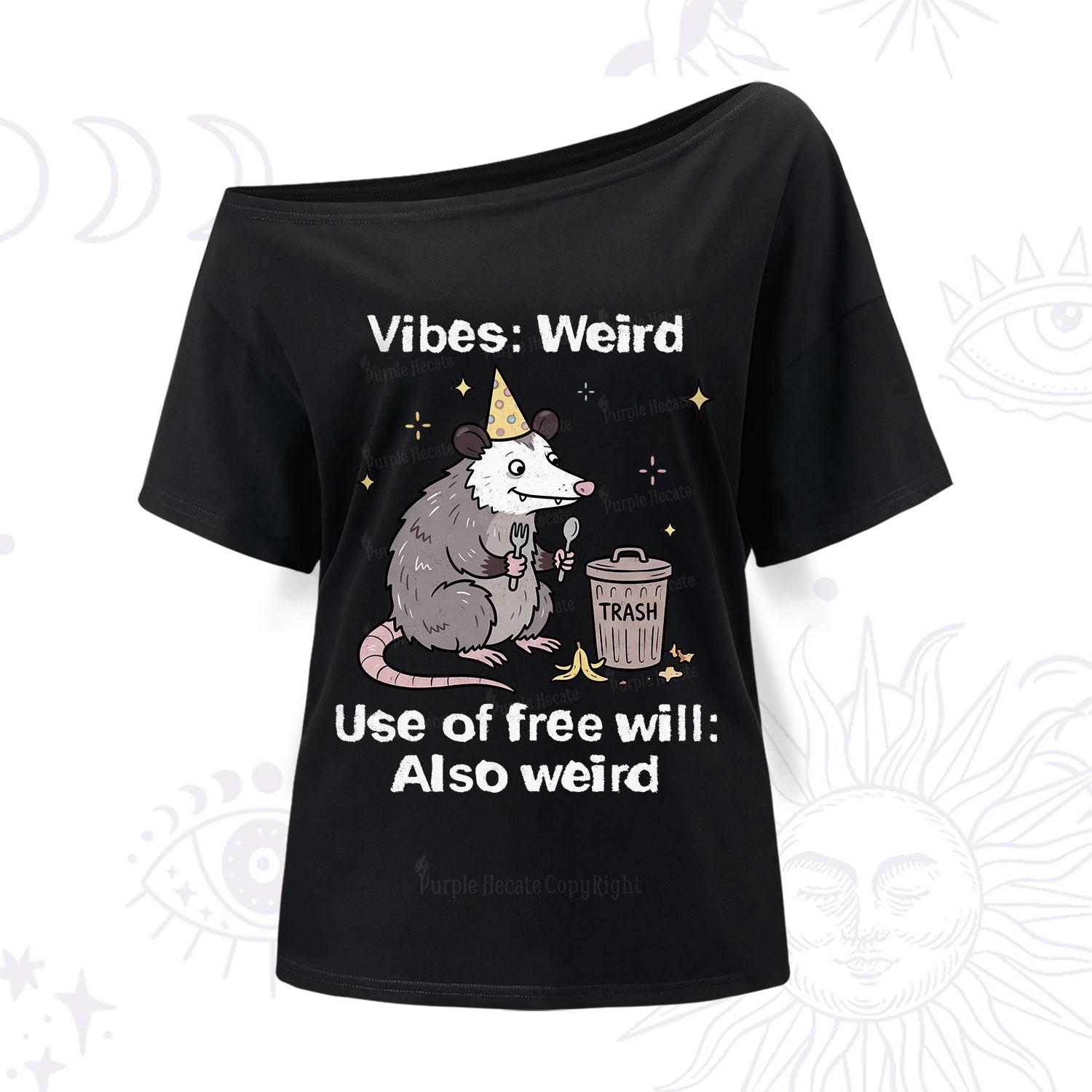 Purplehecate Weird Vibes Only Opossum One Shoulder T-Shirt