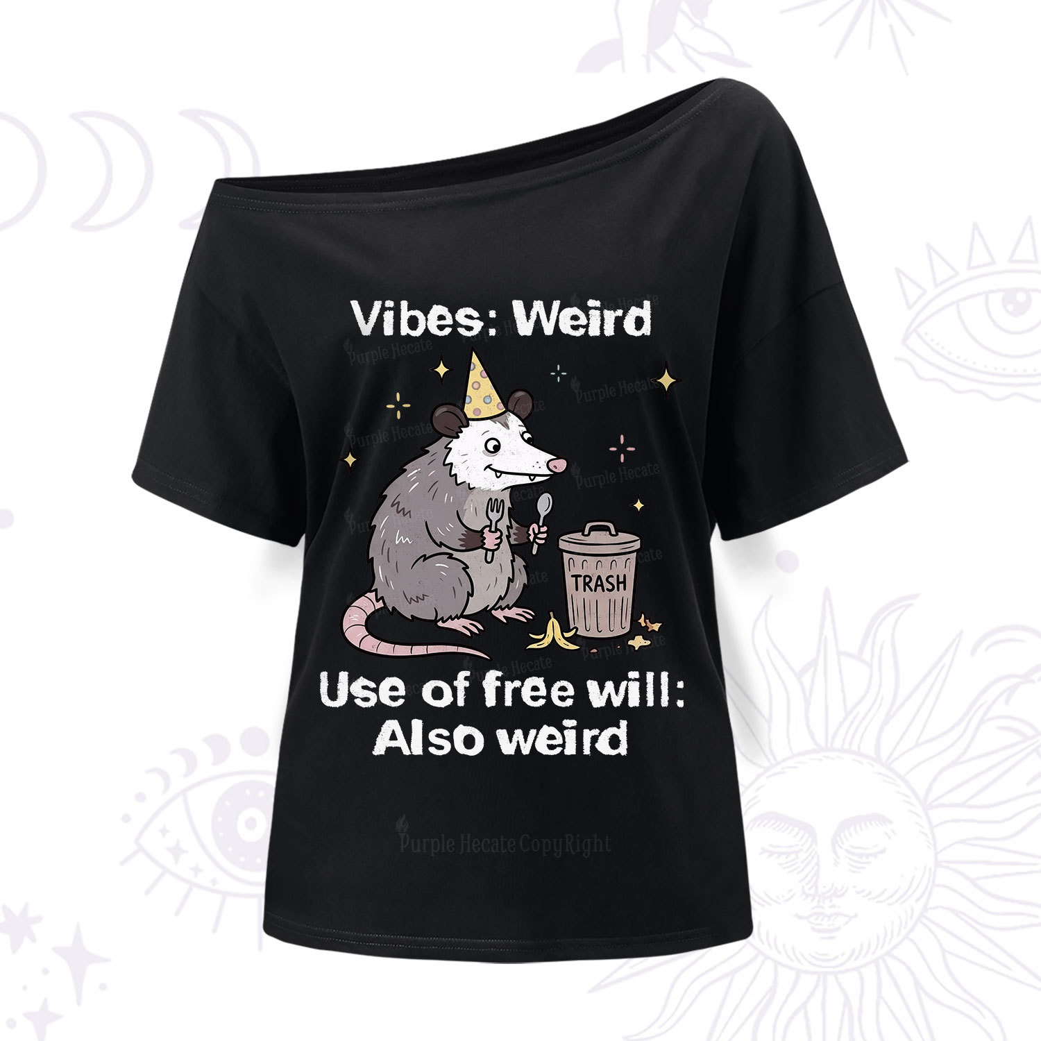Purplehecate Weird Vibes Only Opossum One Shoulder T-Shir