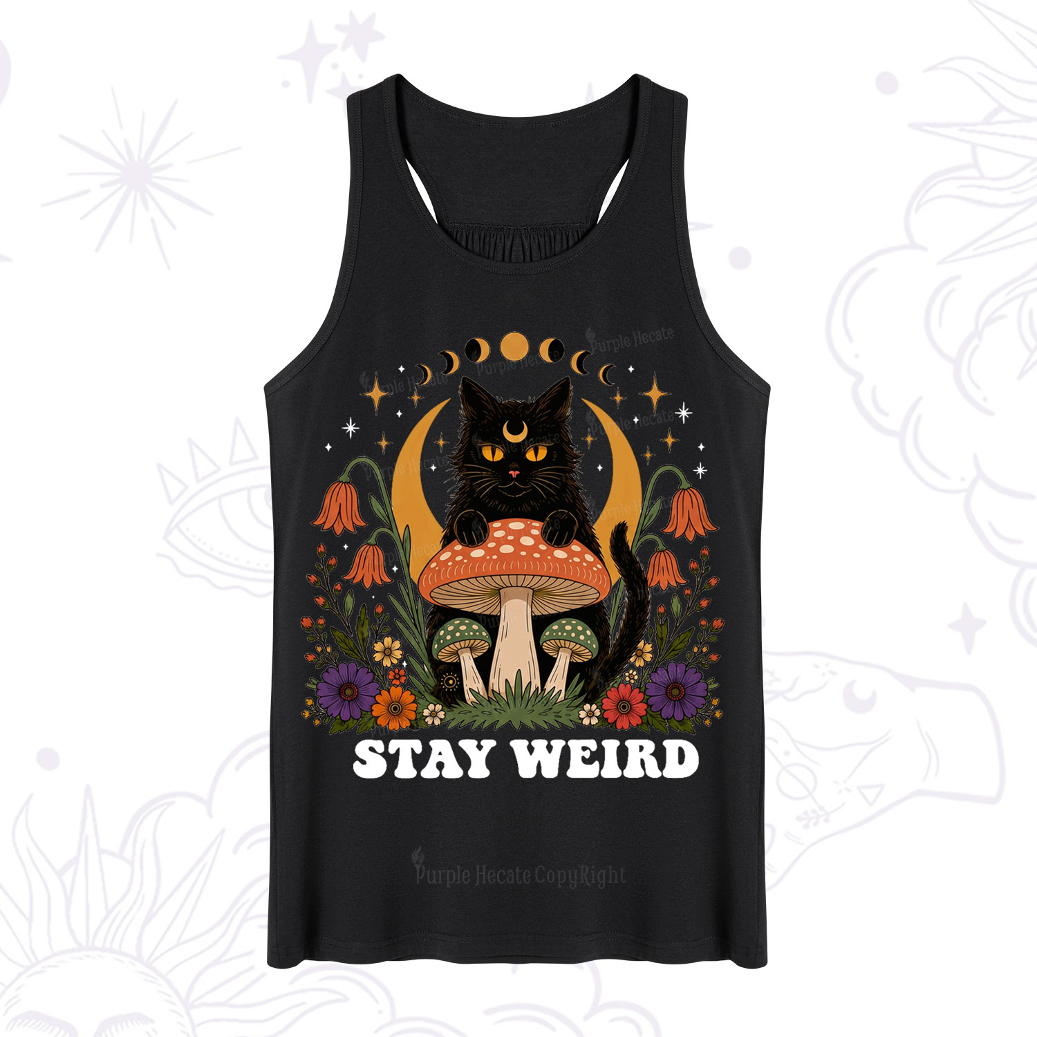 Purplehecate Stay Weird Black Cat Tank