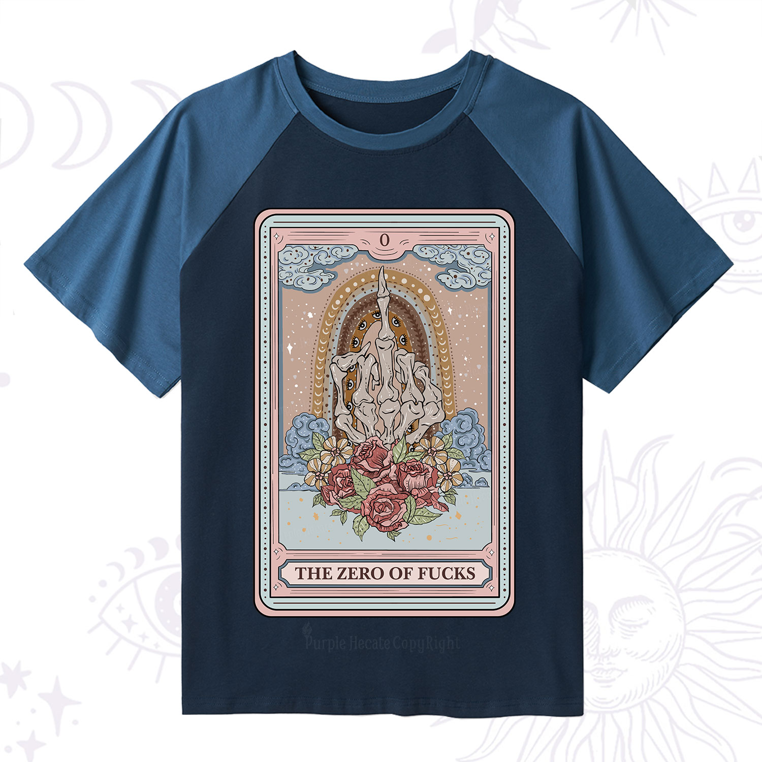 Purplehecate The Zero Of Fucks Tarot Raglan Short Sleeve T‑Shirt