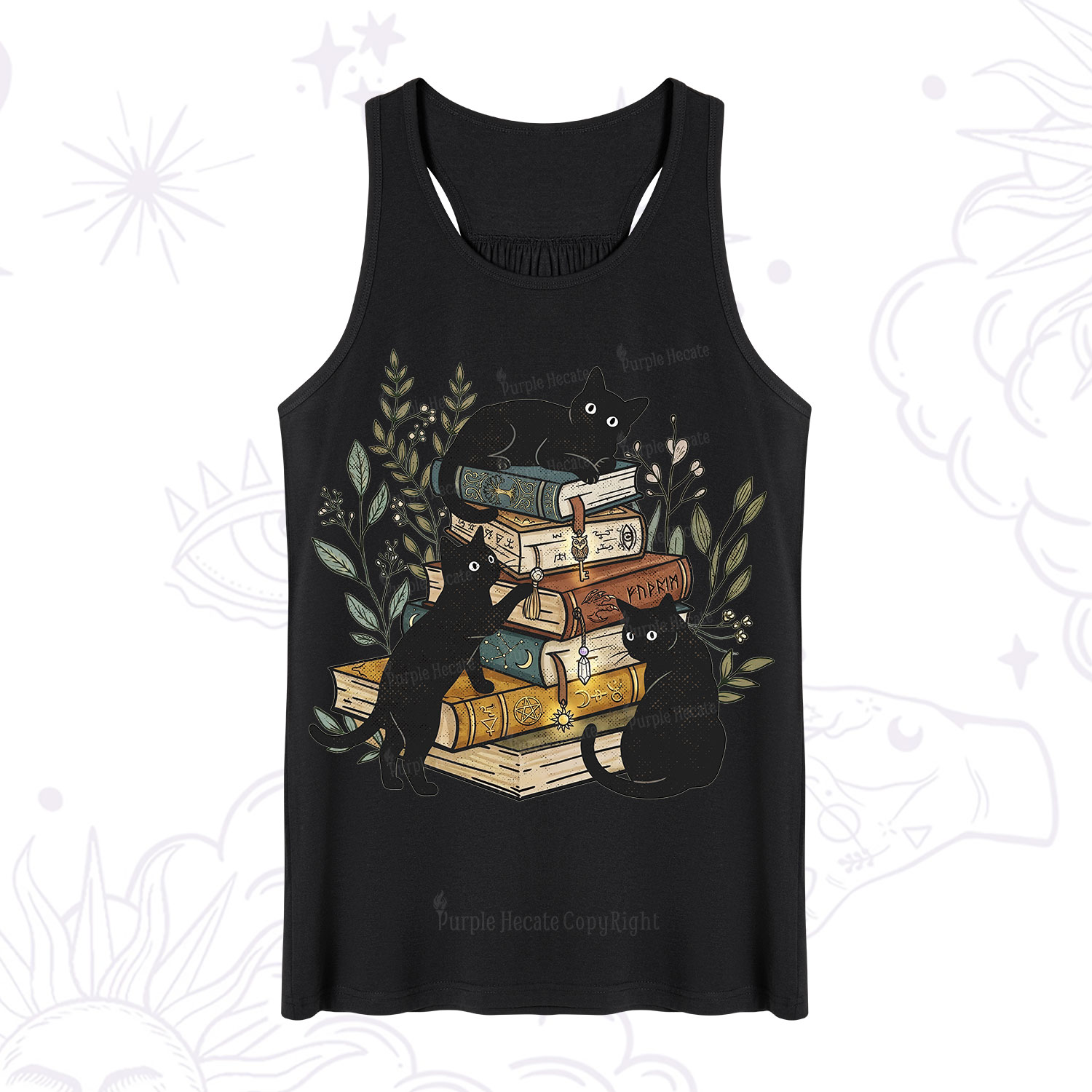 Purplehecate Enchanted Library Three Black Cats Tank