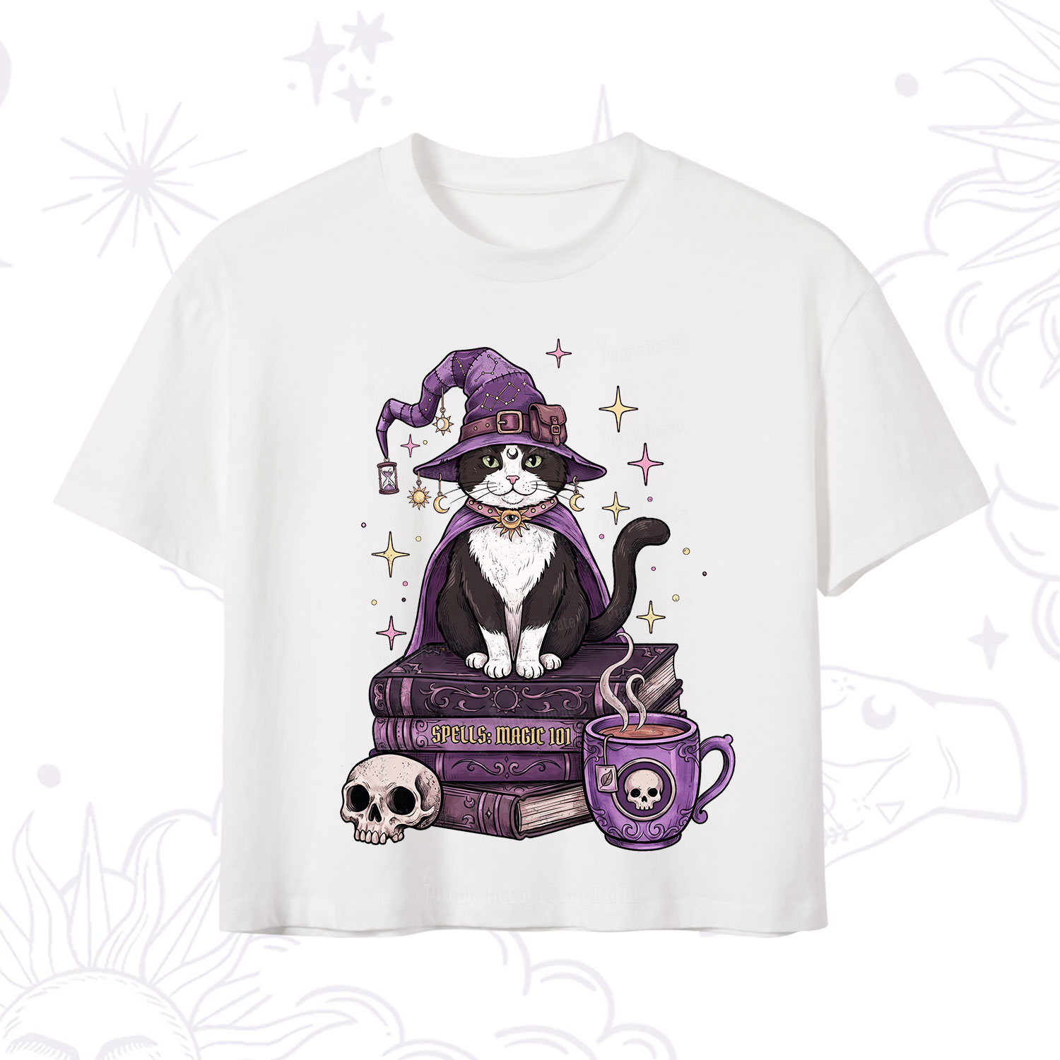 Purplehecate Witchy Cat Spell Books Crop T-Shirt