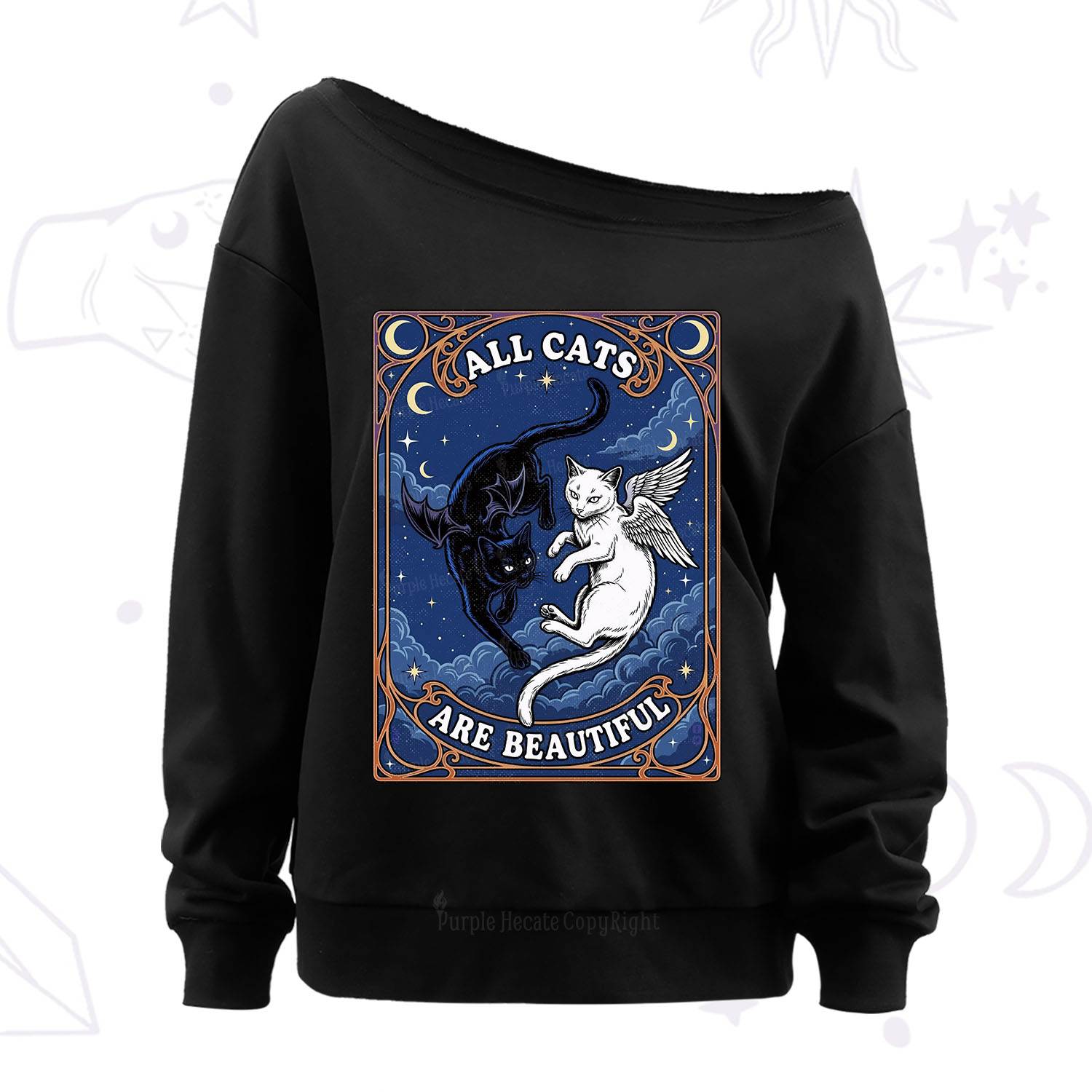 Purplehecate Angel & Devil Cat Off The Shoulder Sweatshirt