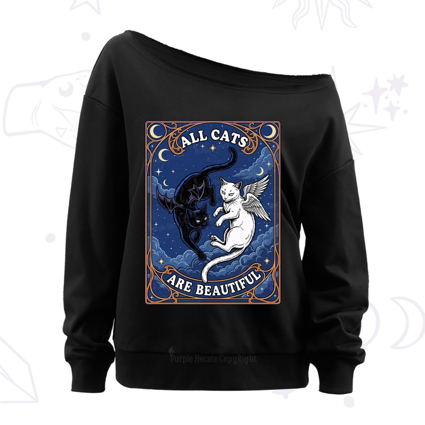 Purplehecate Angel & Devil Cat Off The Shoulder Sweatshirt