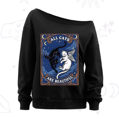 Purplehecate Angel & Devil Cat Off The Shoulder Sweatshirt
