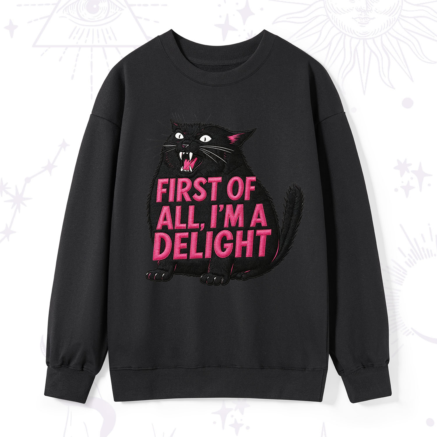 Purplehecate First Of All I'm A Delight Cat Embroidered Sweatshirt