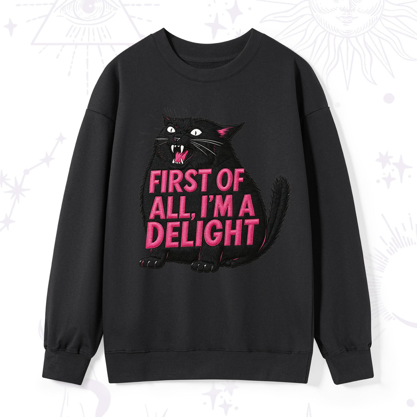 Purplehecate First Of All I'm A Delight Cat Embroidered Sweatshirt