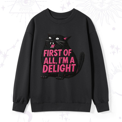 Purplehecate First Of All I'm A Delight Cat Embroidered Sweatshirt