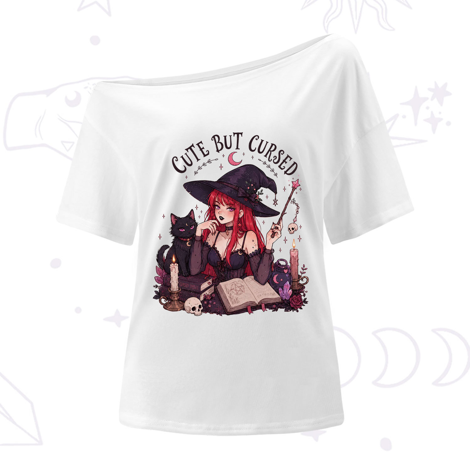Purplehecate Cute But Cursed Witch One Shoulder T-Shirt