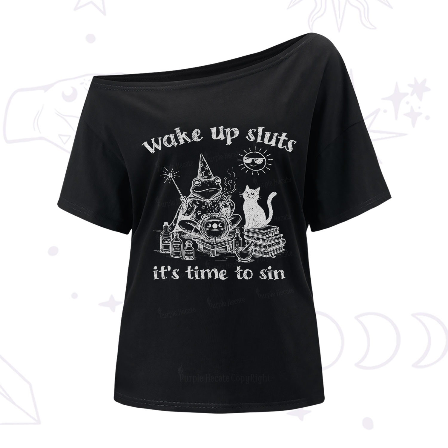 Purplehecate Wake Up Sluts It's Time to Sin Witch Frog One Shoulder T-Shirt