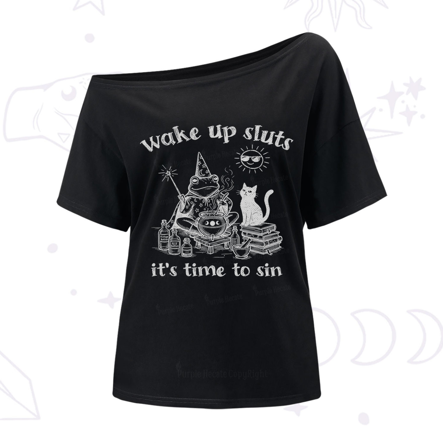 Purplehecate Wake Up Sluts It's Time to Sin Witch Frog One Shoulder T-Shirt