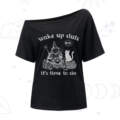Purplehecate Wake Up Sluts It's Time to Sin Witch Frog One Shoulder T-Shirt