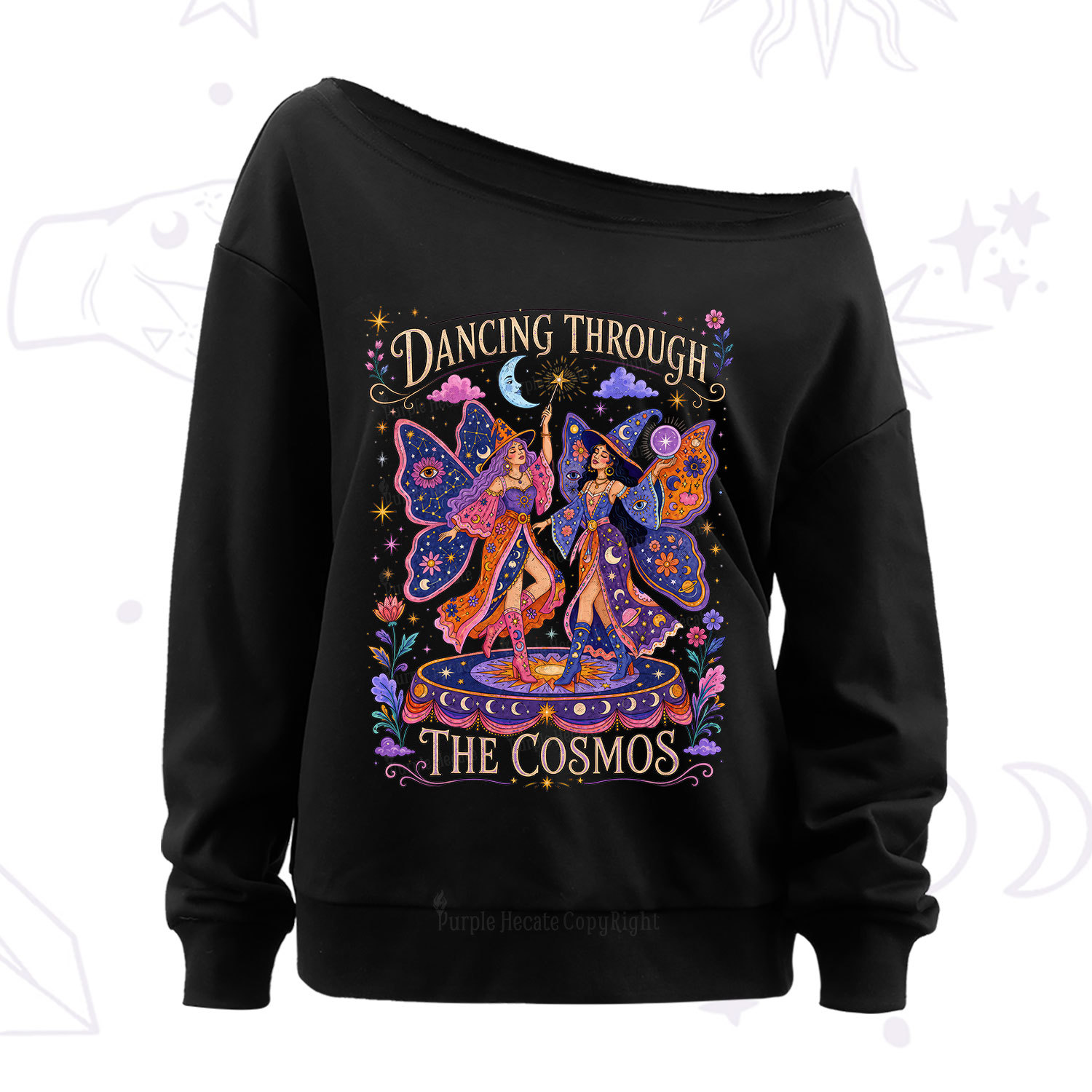 Purplehecate Dancing Through the Cosmos Off The Shoulder Sweatshirt