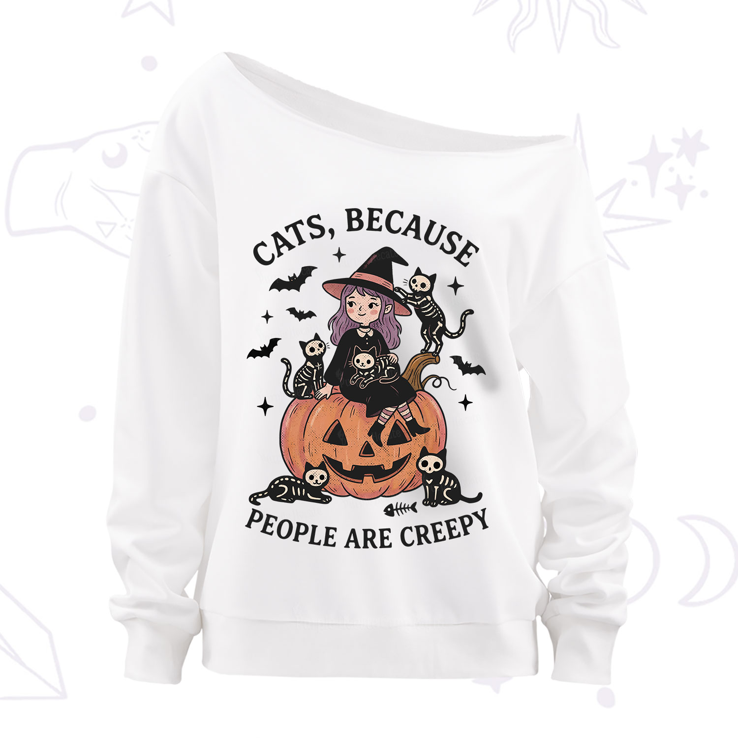Purplehecate Cats Because People Are Creepy Off The Shoulder Sweatshirt