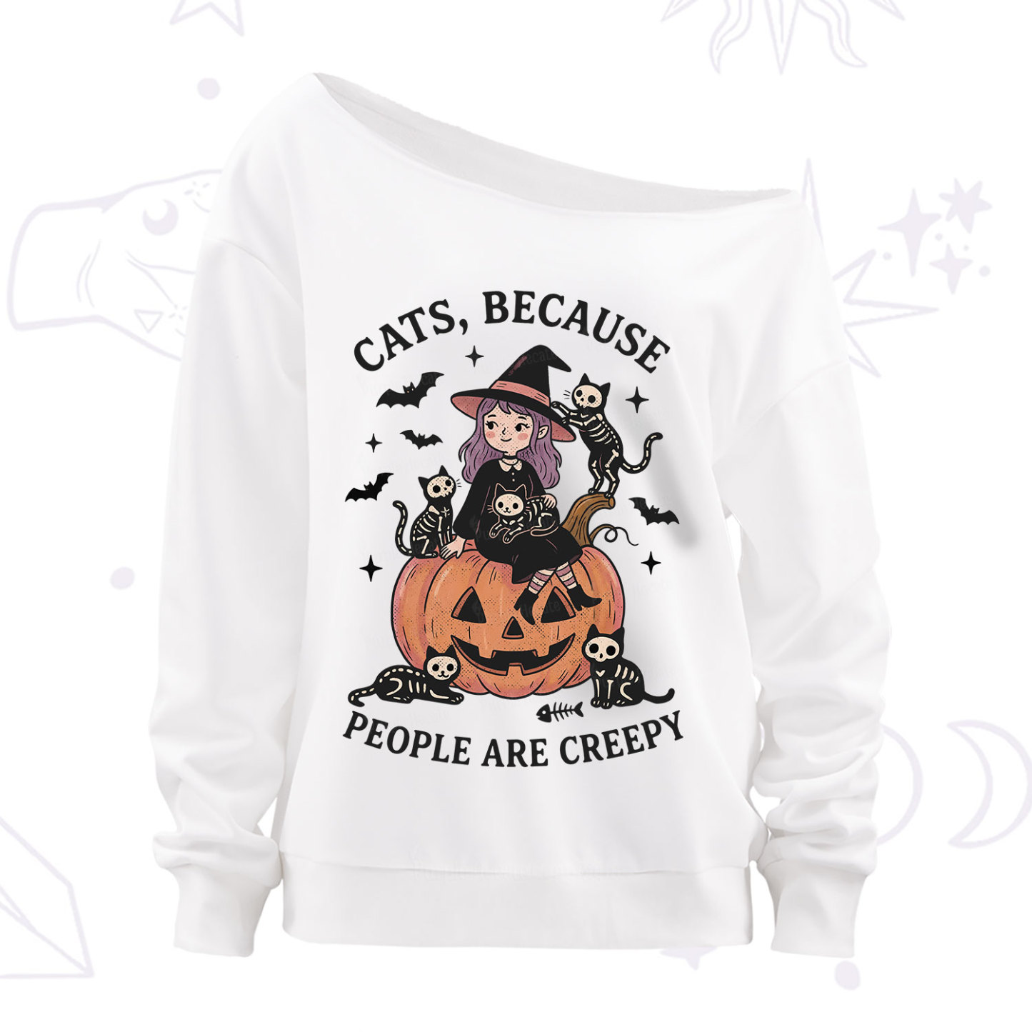 Purplehecate Cats Because People Are Creepy Off The Shoulder Sweatshirt