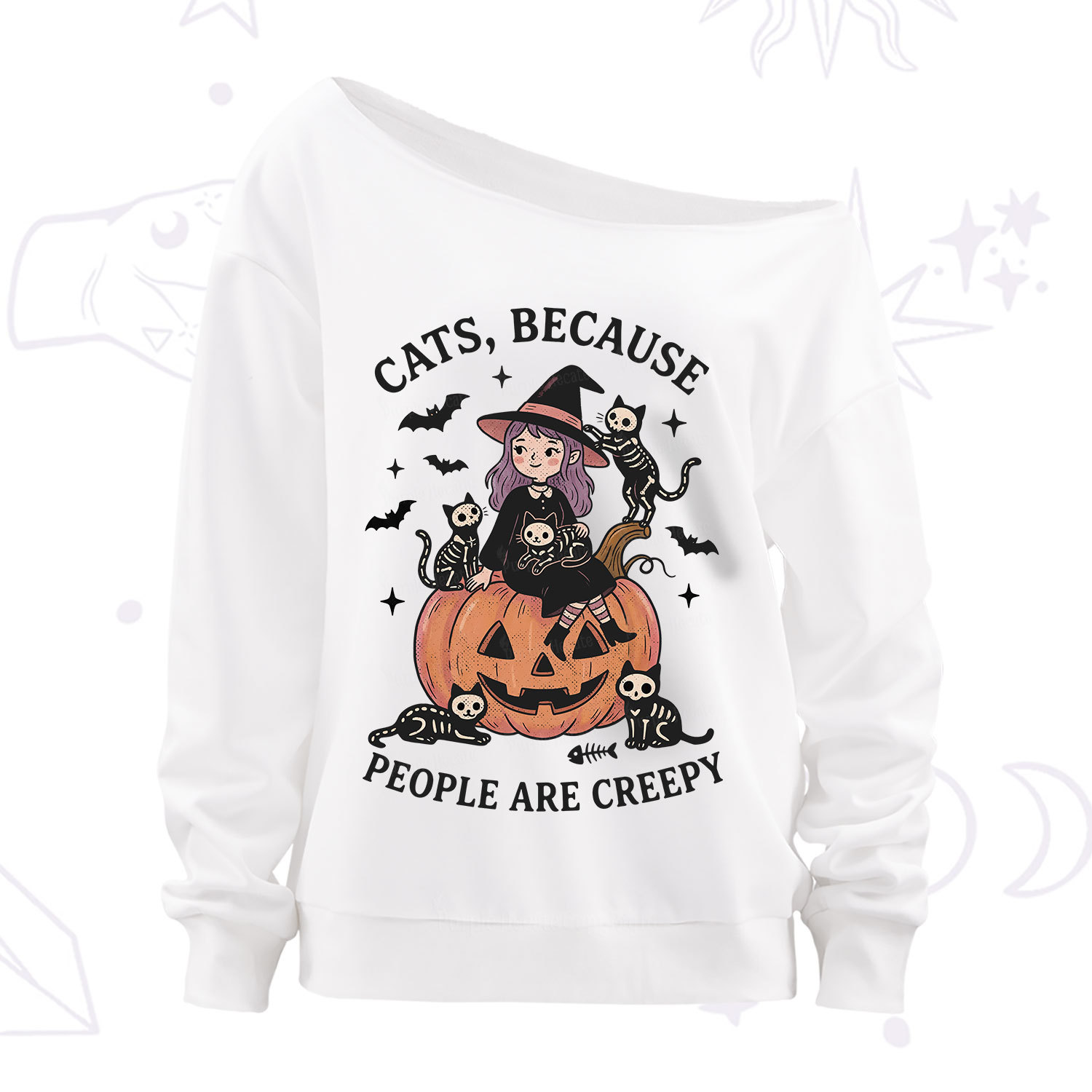 Purplehecate Cats Because People Are Creepy Off The Shoulder Sweatshirt