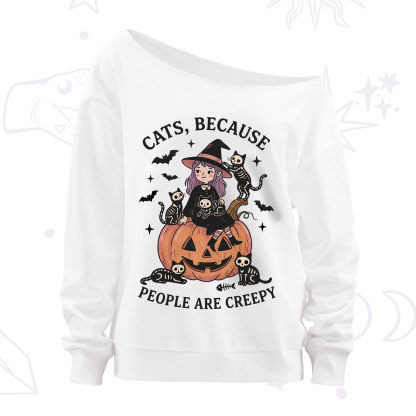 Purplehecate Cats Because People Are Creepy Off The Shoulder Sweatshirt