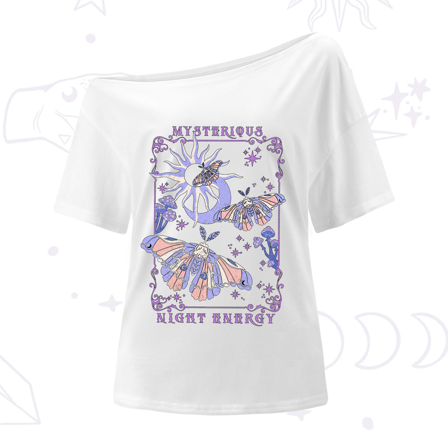 Purplehecate Mysterious Night Energy Moth One Shoulder T-Shirt