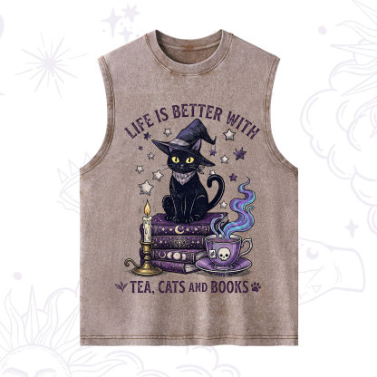 Purplehecate Life Is Better With Cats And Books Washed Tank
