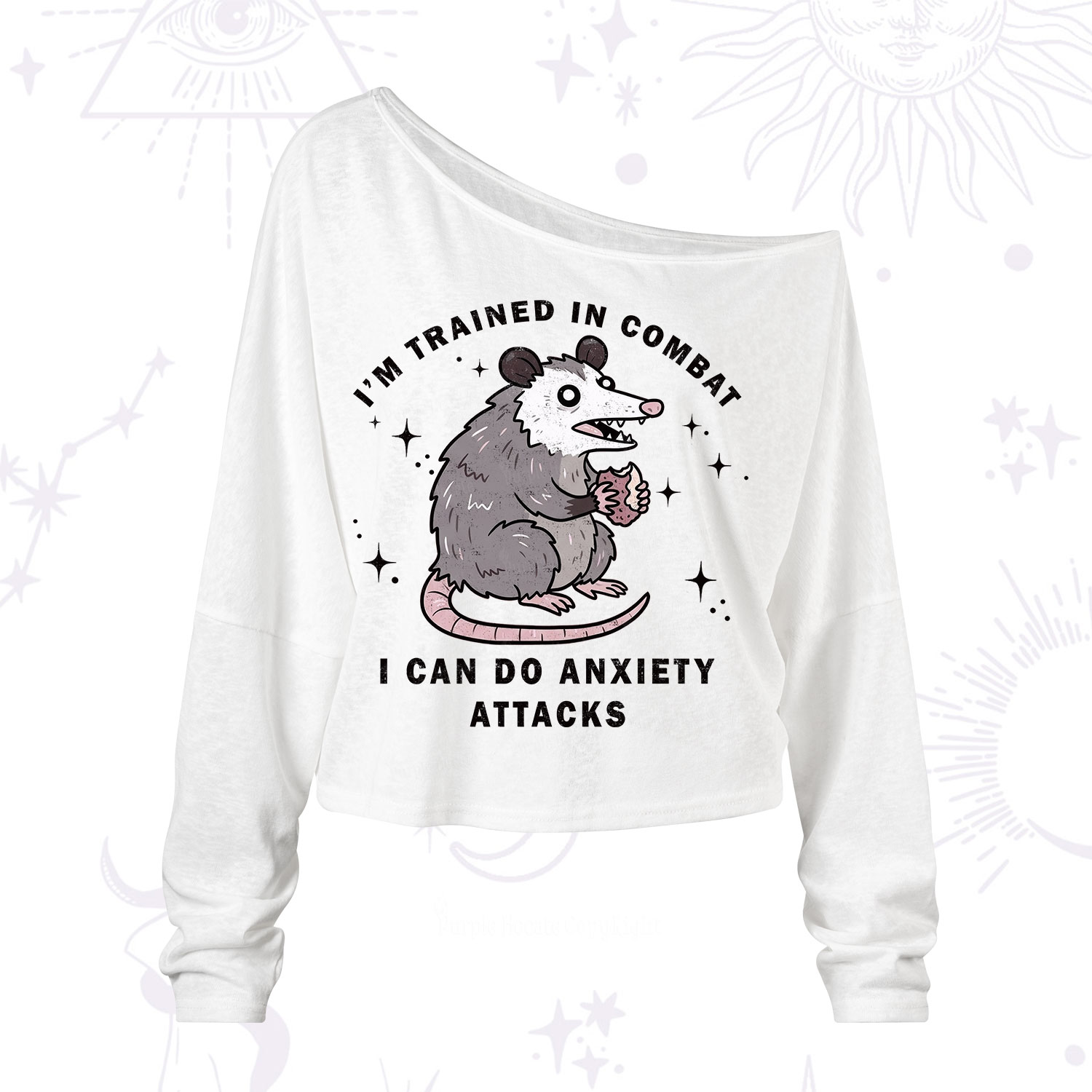 Purplehecate Anixety Attack Opossum One Shoulder Long Sleeve Shirt