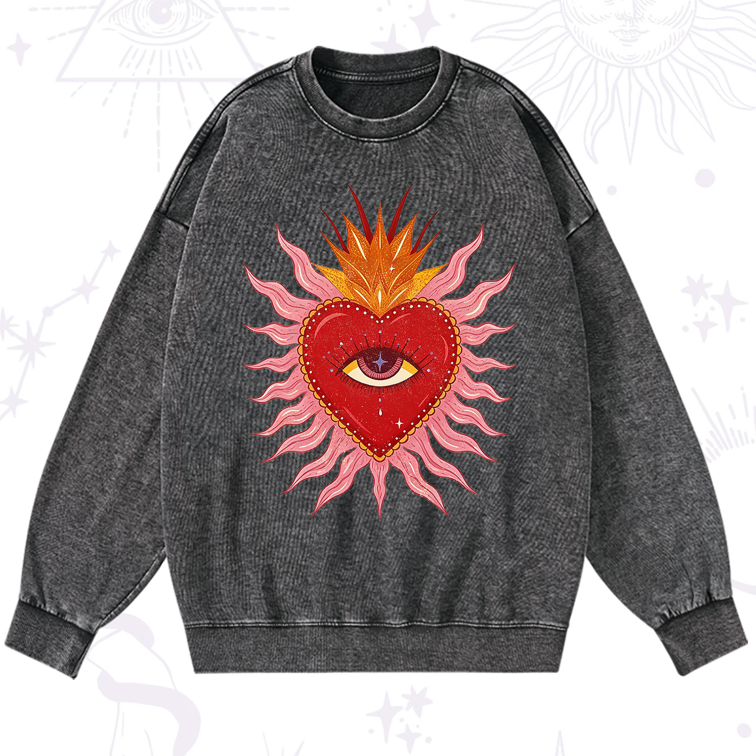Purplehecate Sacred Flame Heart Washed Sweatshirt