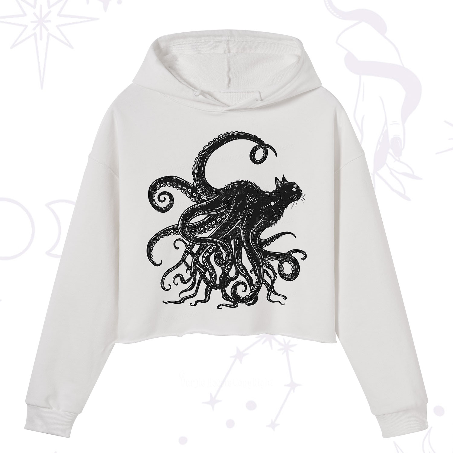 Purplehecate Black Cat with Octopus Tentacles Crop Hoodie