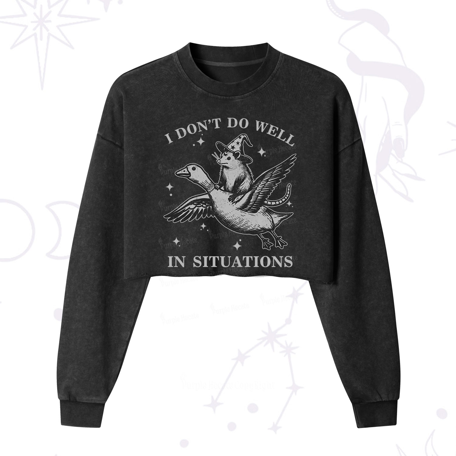 Purplehecate I Don't Do Well In Situations Cropped Washed Sweatshirt