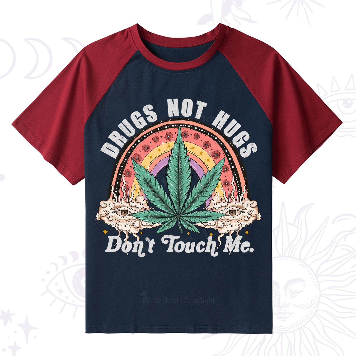 Purplehecate Drugs Not Hugs Raglan Short Sleeve T‑Shirt