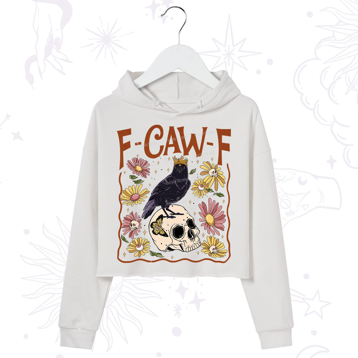Purplehecate Funny F-Caw-F Crow Crop Hoodie