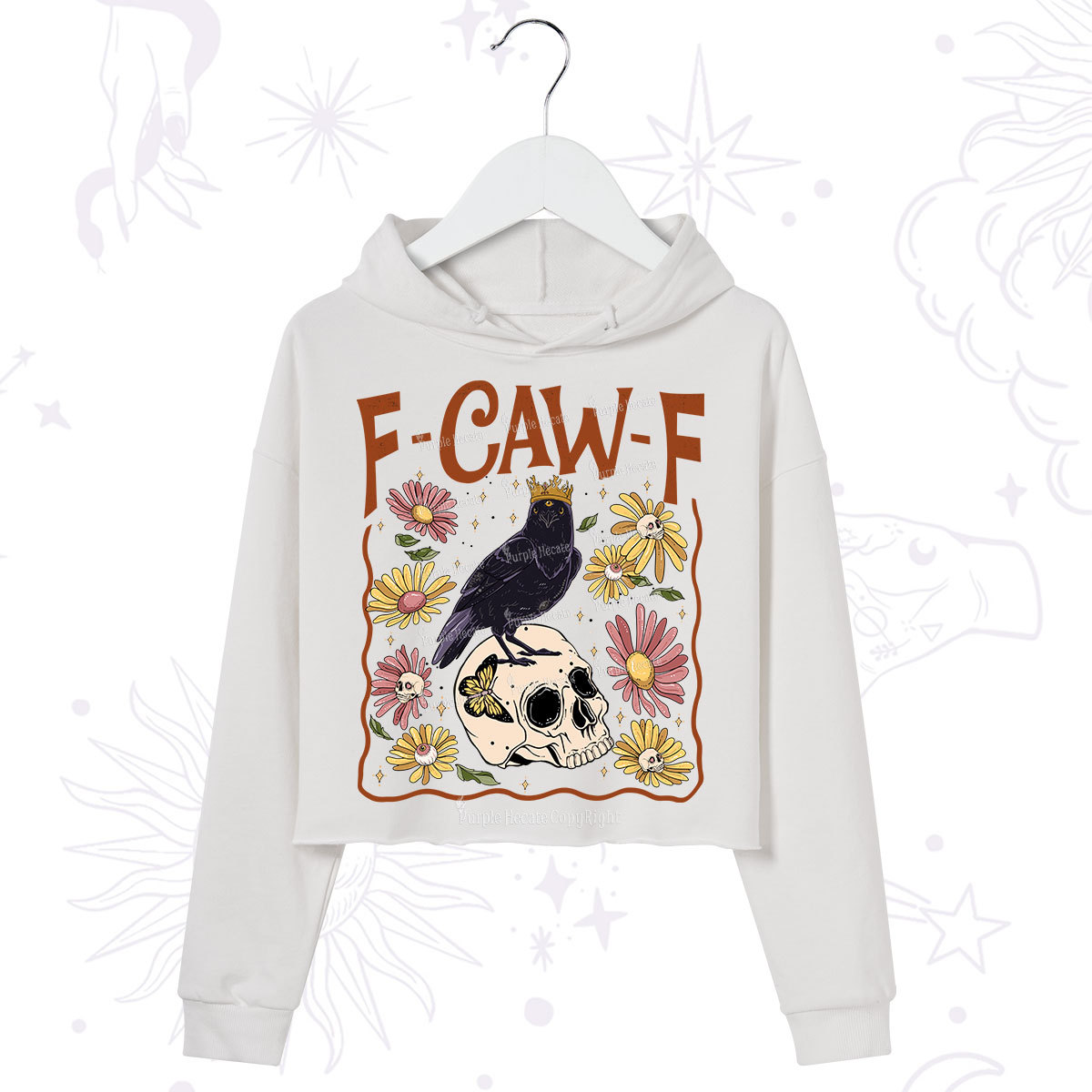 Purplehecate Funny F-Caw-F Crow Crop Hoodie