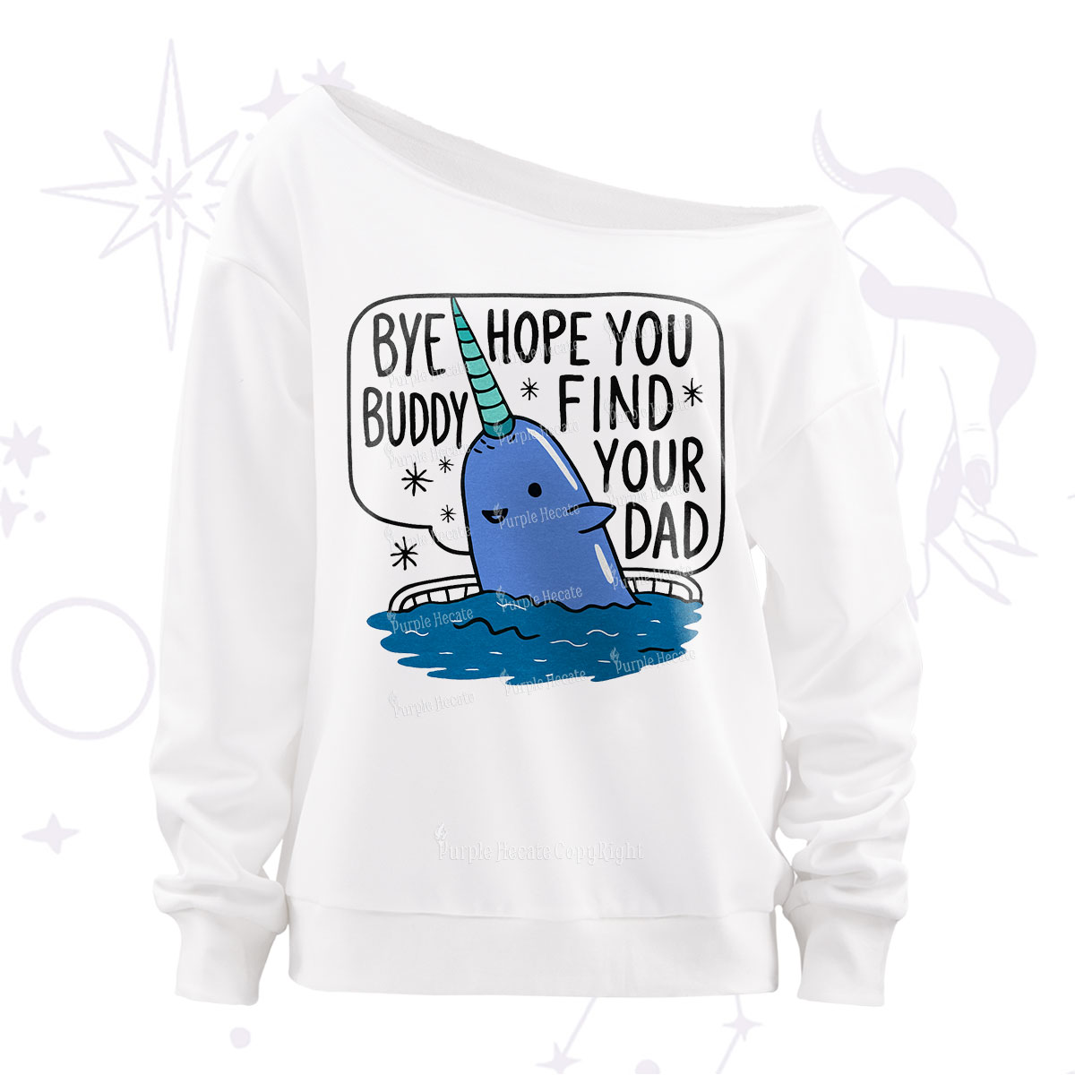 Purplehecate Good Luck Buddy Whale Christmas Off The Shoulder Sweatshirt