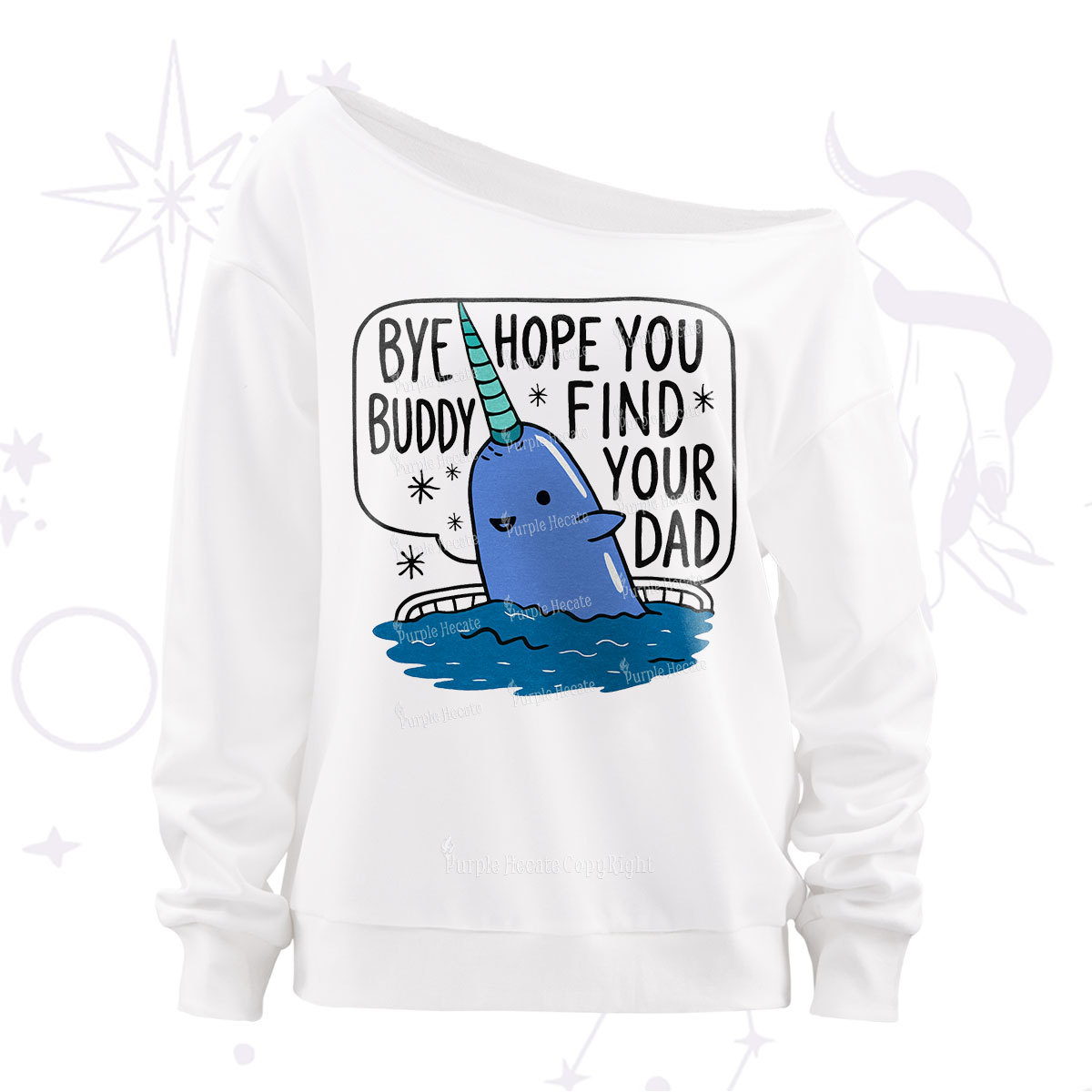 Purplehecate Good Luck Buddy Whale Christmas Off The Shoulder Sweatshirt