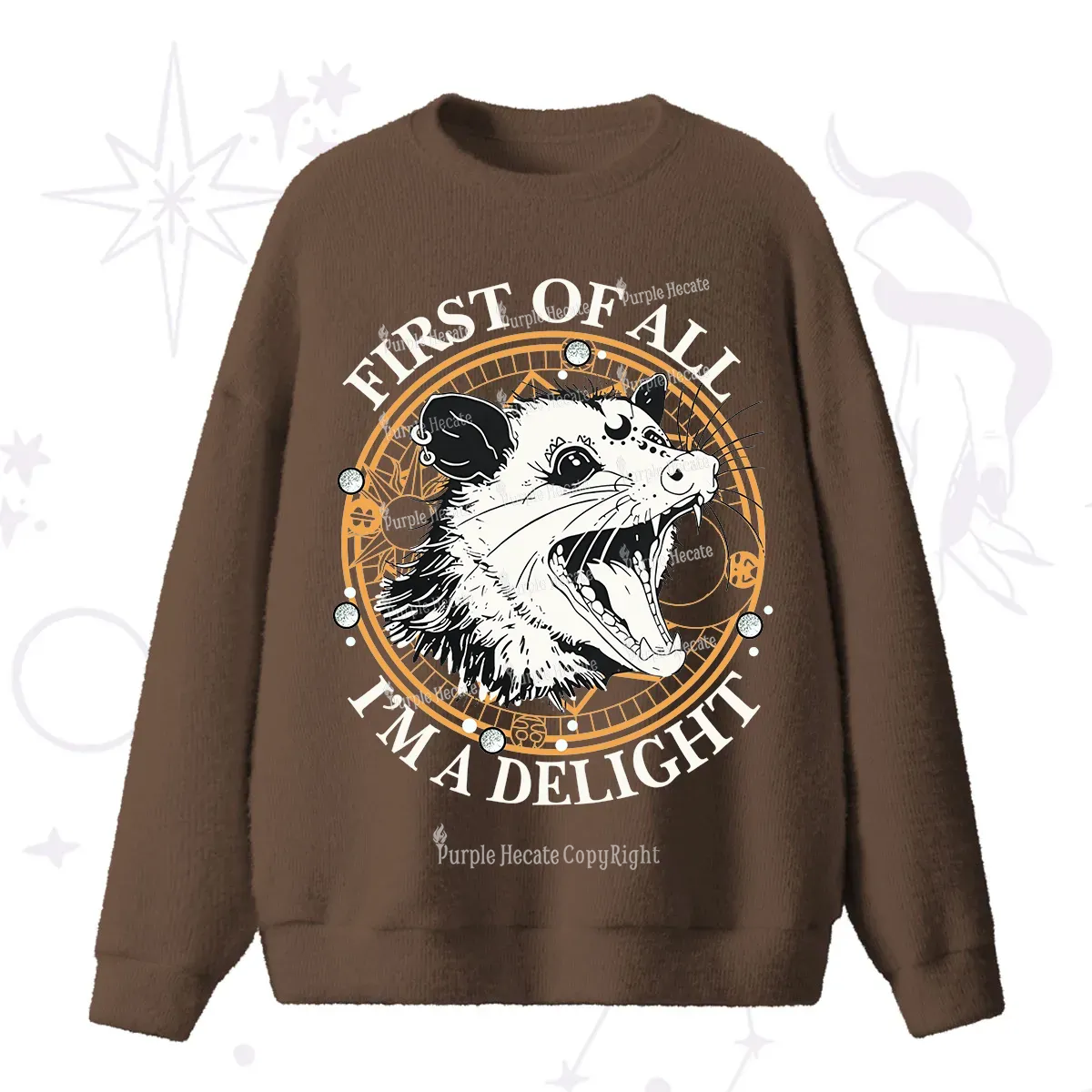 Purplehecate First Of All I Am A Delightful Angry Opossum Fuzzy Ugly Sweater