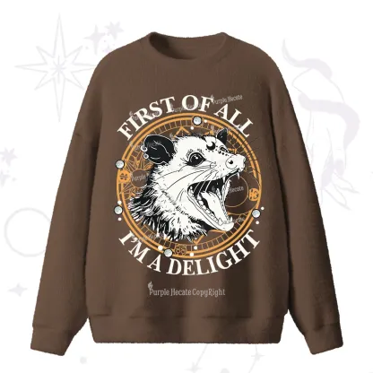Purplehecate First Of All I Am A Delightful Angry Opossum Fuzzy Ugly Sweater