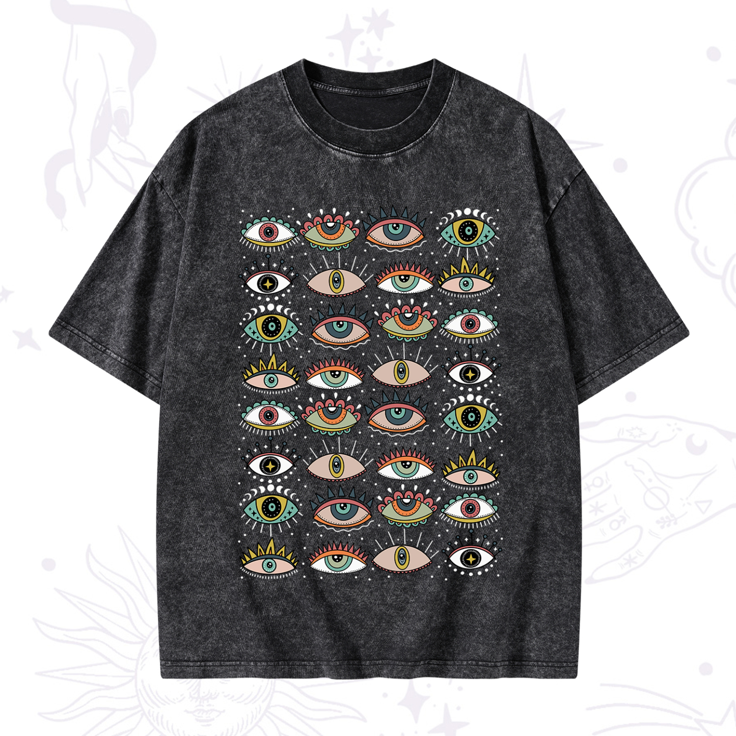 Magic Purplehecate Evil Eye Pattern Washed T-Shirt
