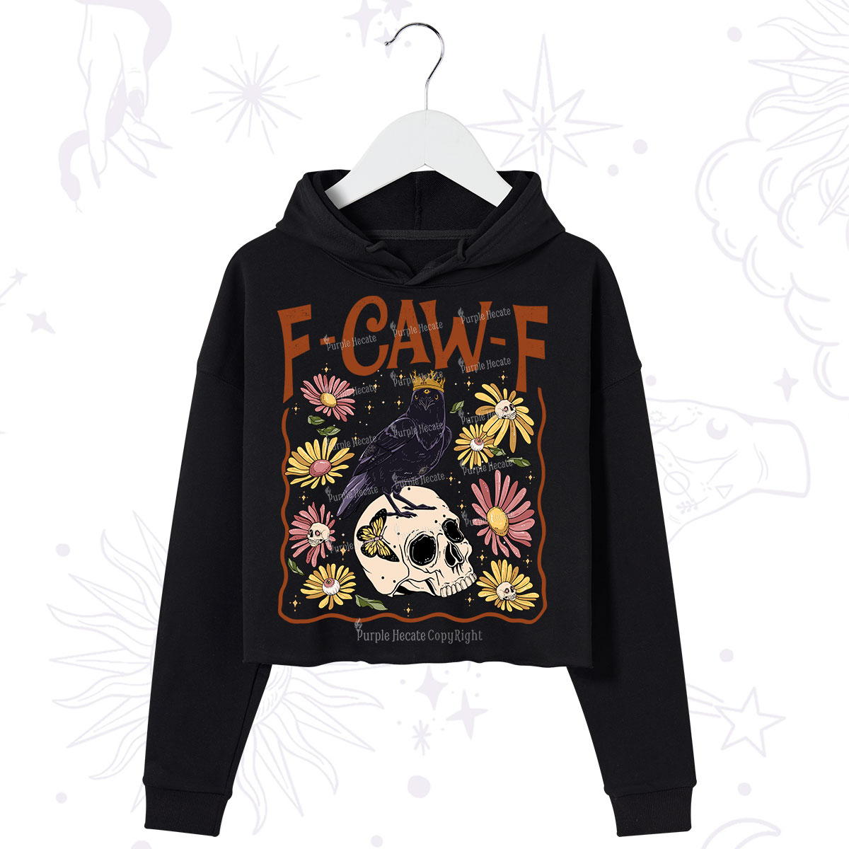 Purplehecate Funny F-Caw-F Crow Crop Hoodie