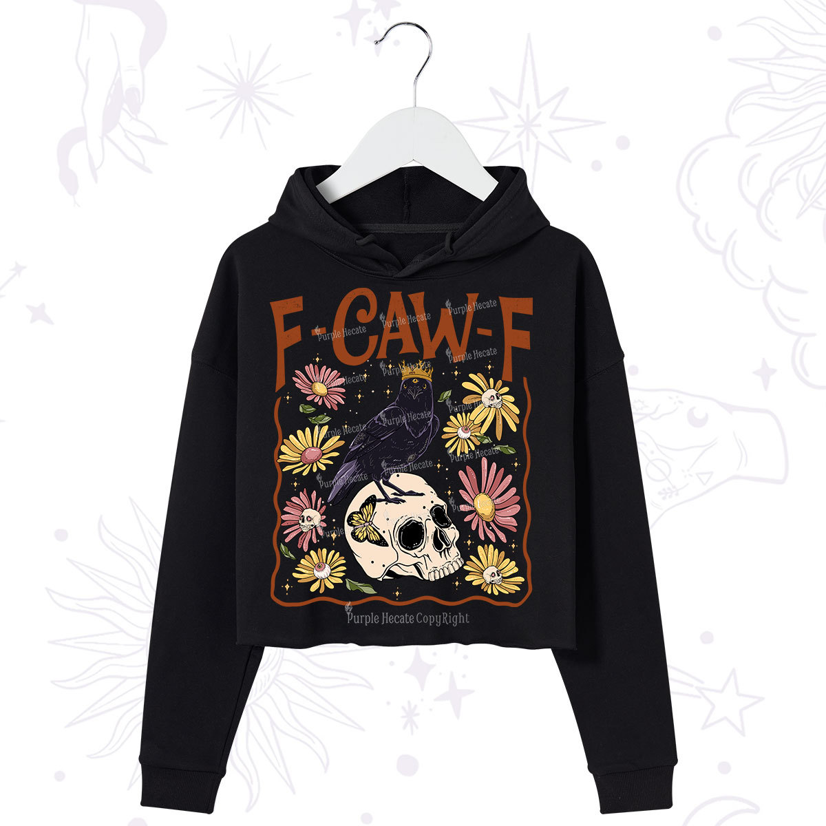 Purplehecate Funny F-Caw-F Crow Crop Hoodie