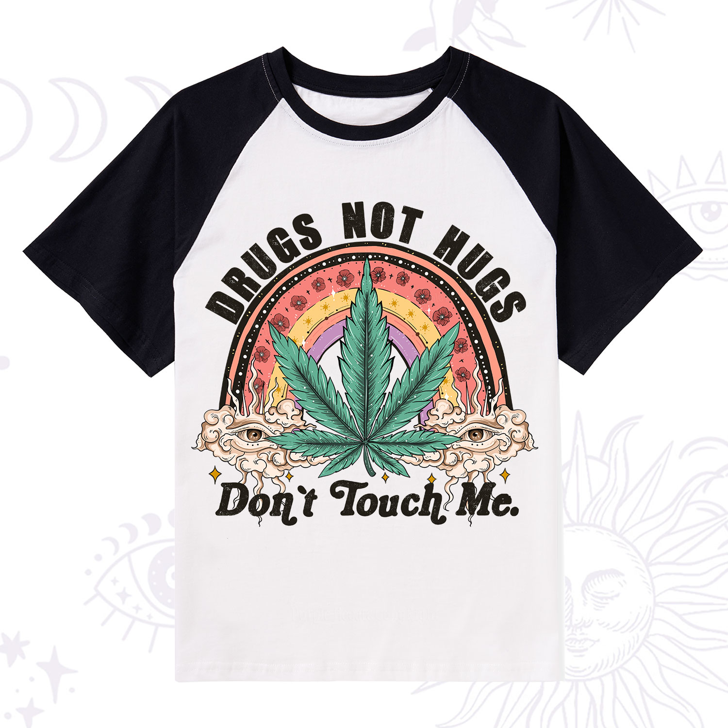 Purplehecate Drugs Not Hugs Raglan Short Sleeve T‑Shirt