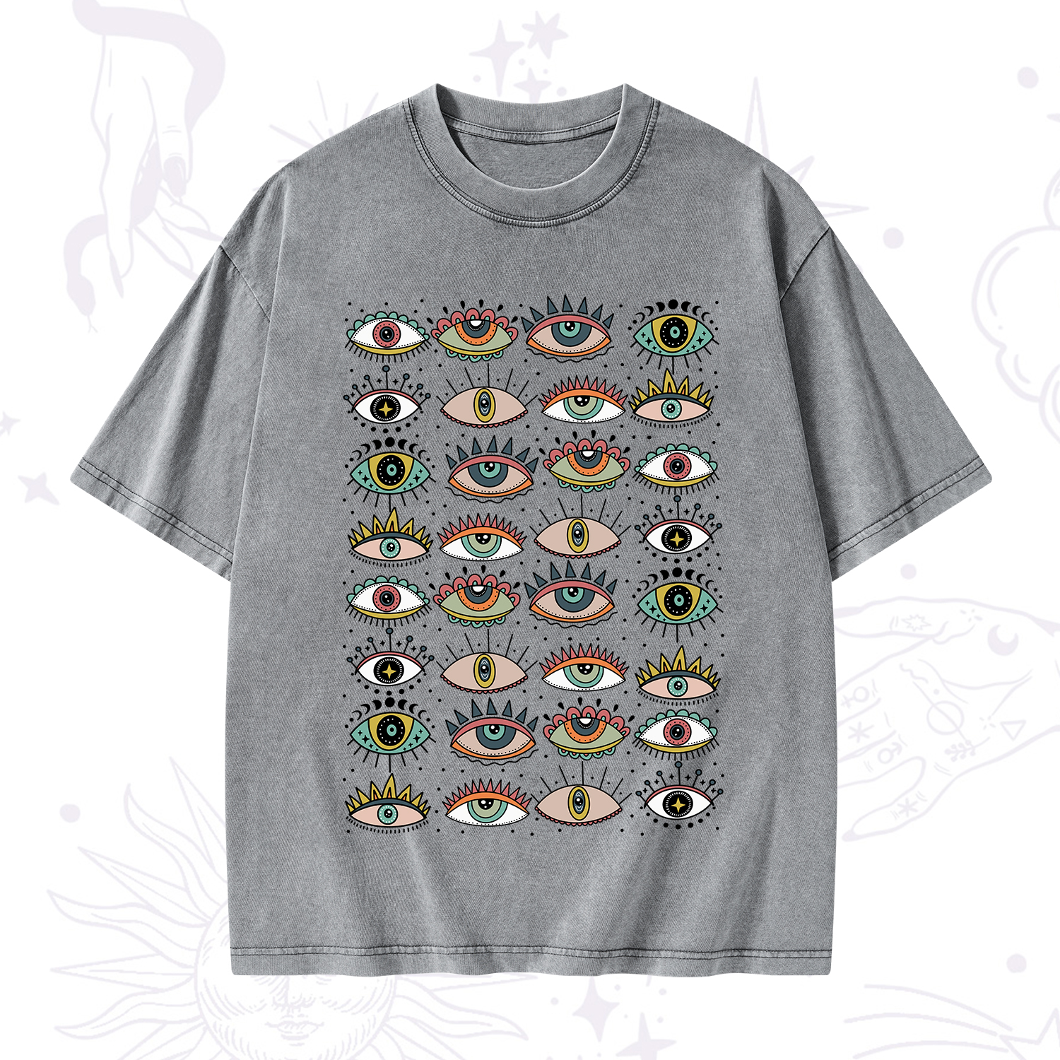Purplehecate Evil Eye Pattern Washed T-Shirt