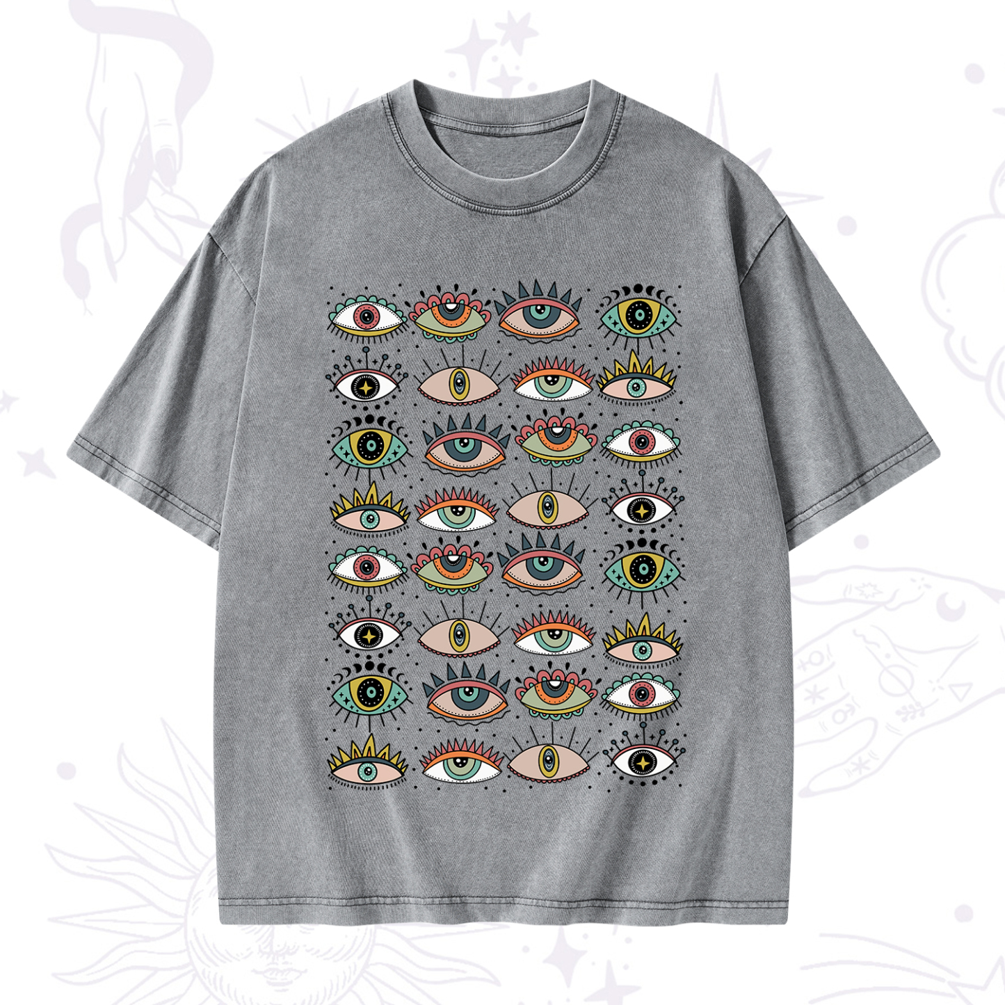 Purplehecate Evil Eye Pattern Washed T-Shirt