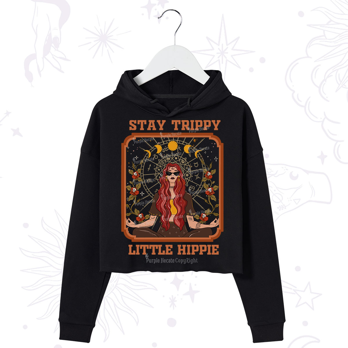 Purplehecate Stay Trippy Little Witchy Hippie Crop Hoodie