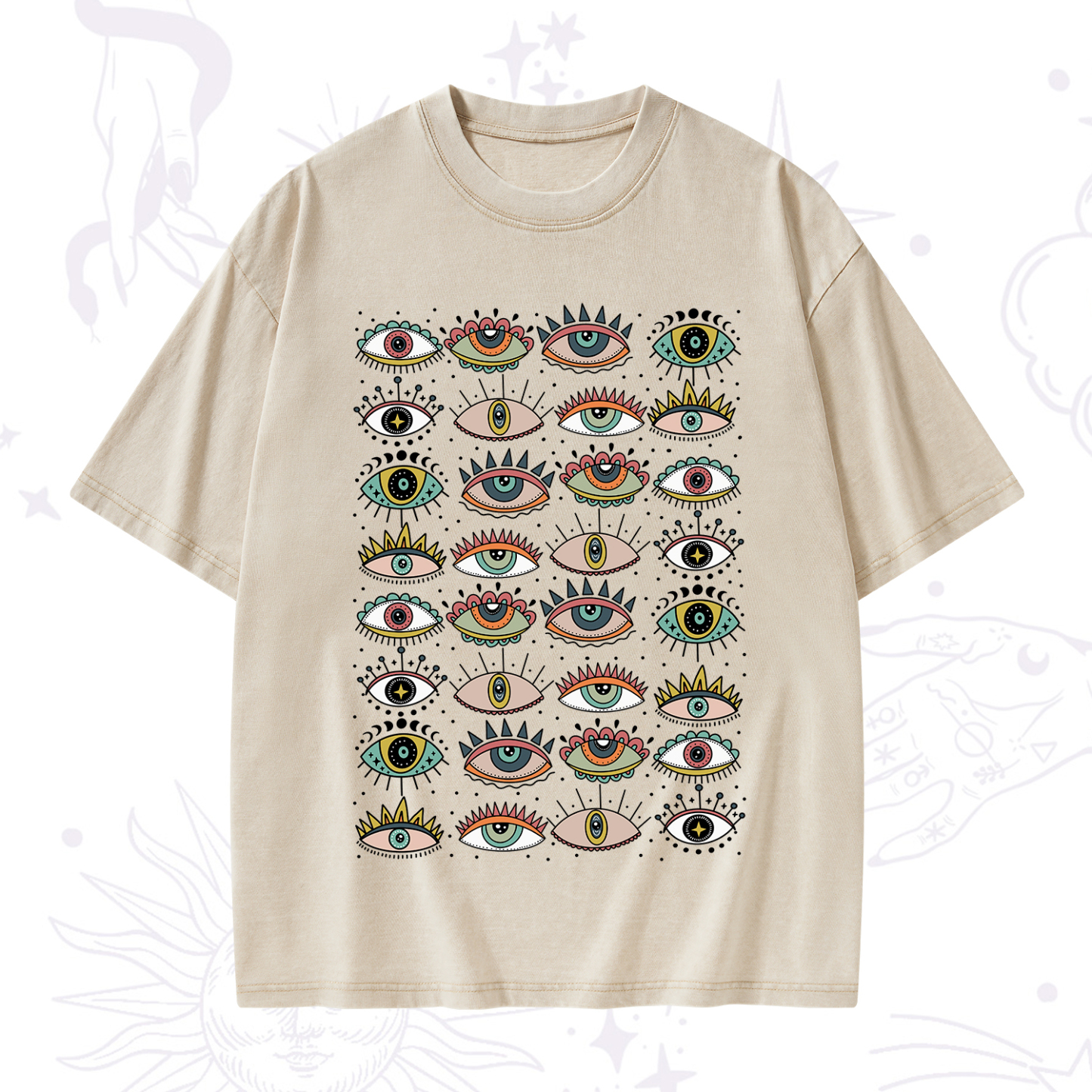 Purplehecate Evil Eye Pattern Washed T-Shirt