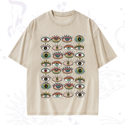 Purplehecate Evil Eye Pattern Washed T-Shirt