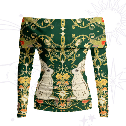 Purplehecate Antlered White Rabbit Secret Forest Off Shoulder Long Sleeve Knit Top
