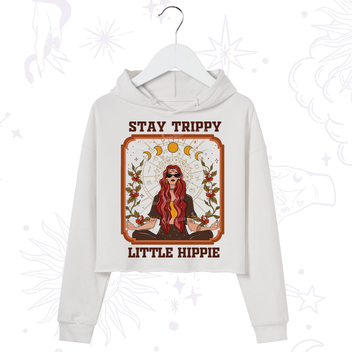 Purplehecate Stay Trippy Little Witchy Hippie Crop Hoodie