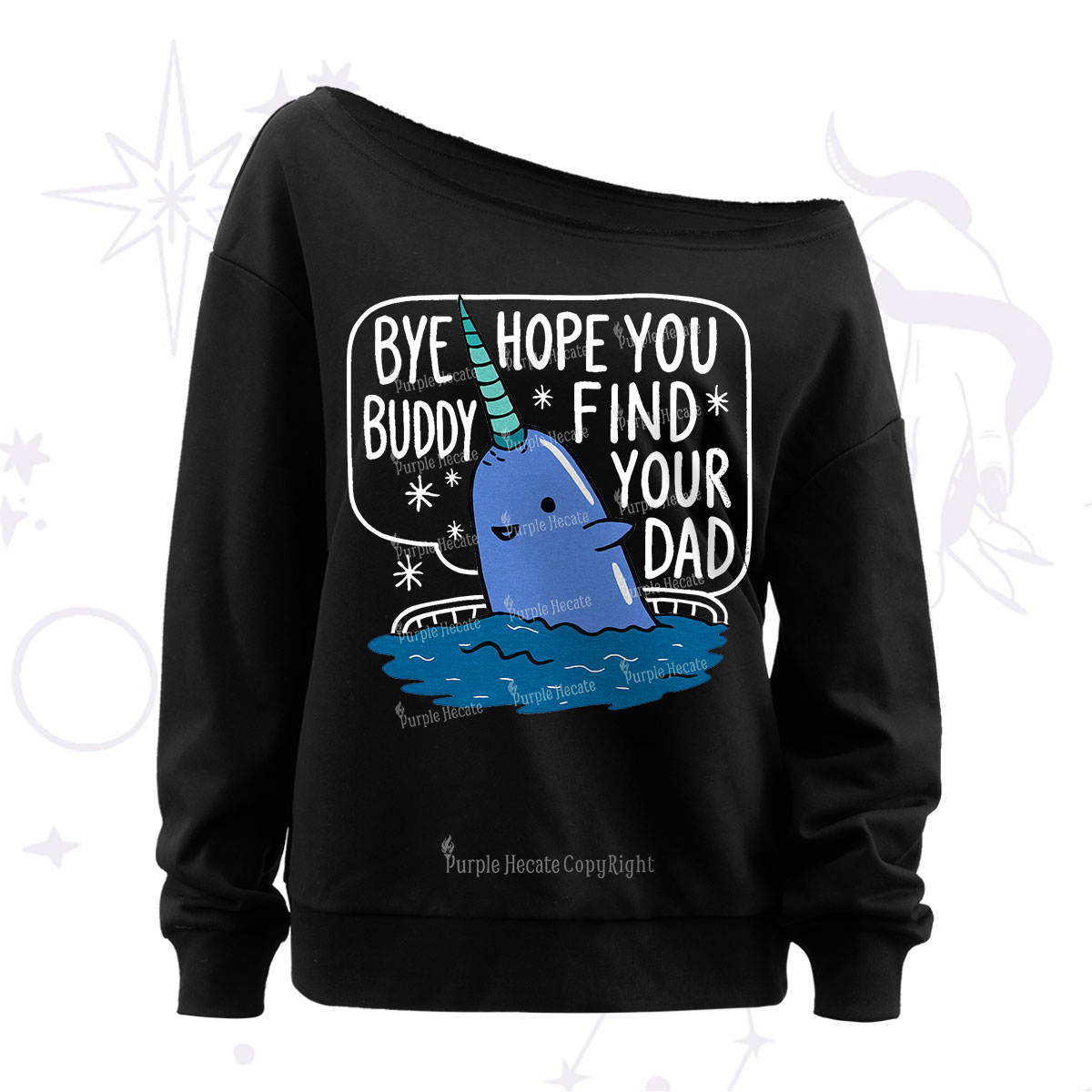 Purplehecate Good Luck Buddy Whale Christmas Off The Shoulder Sweatshirt