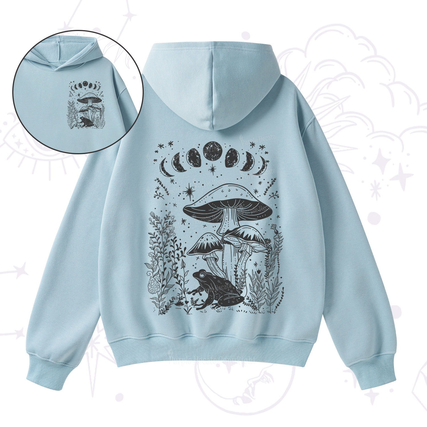 Purplehecate Celestial Frog Mushrooms Fleece Hoodie Suit