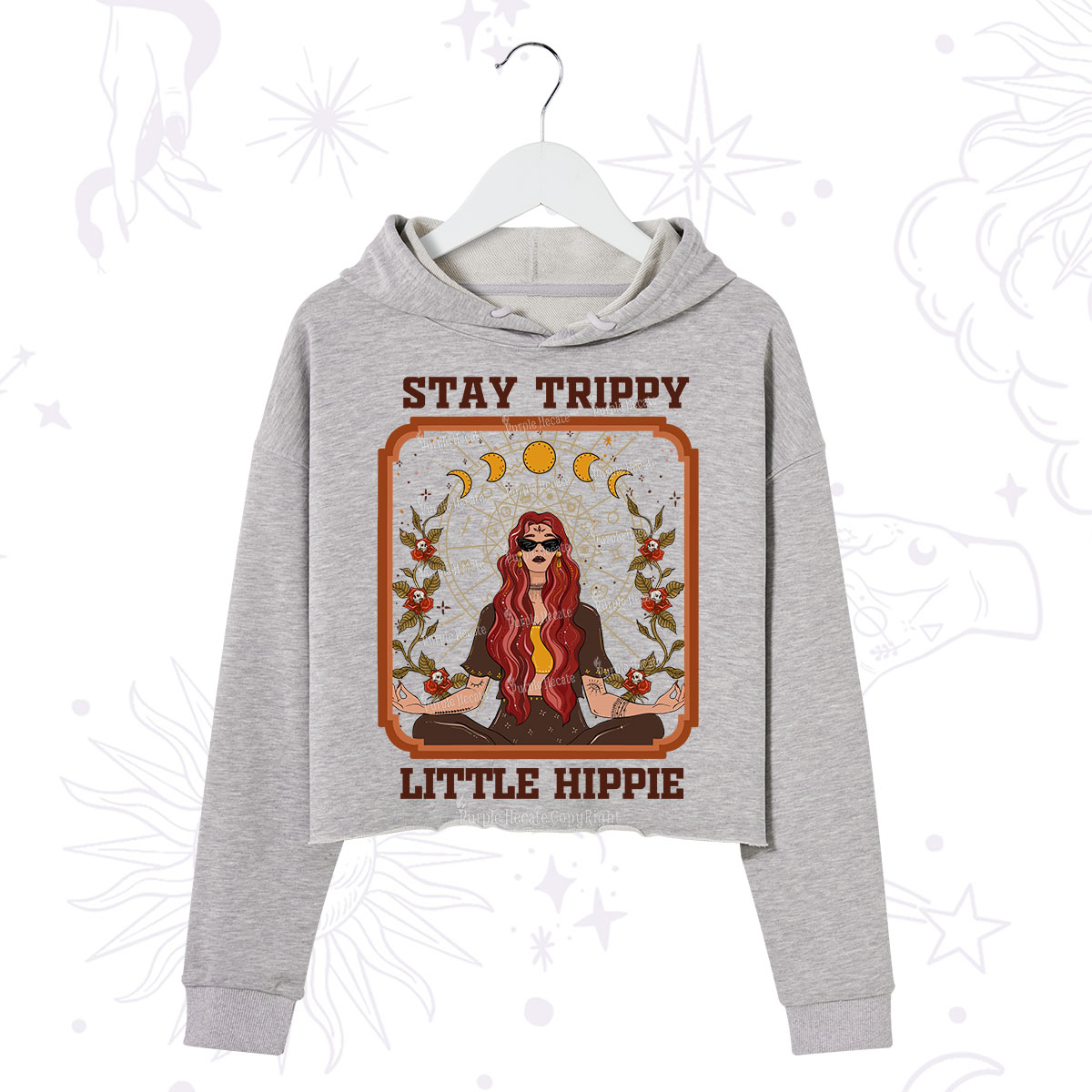 Purplehecate Stay Trippy Little Witchy Hippie Crop Hoodie